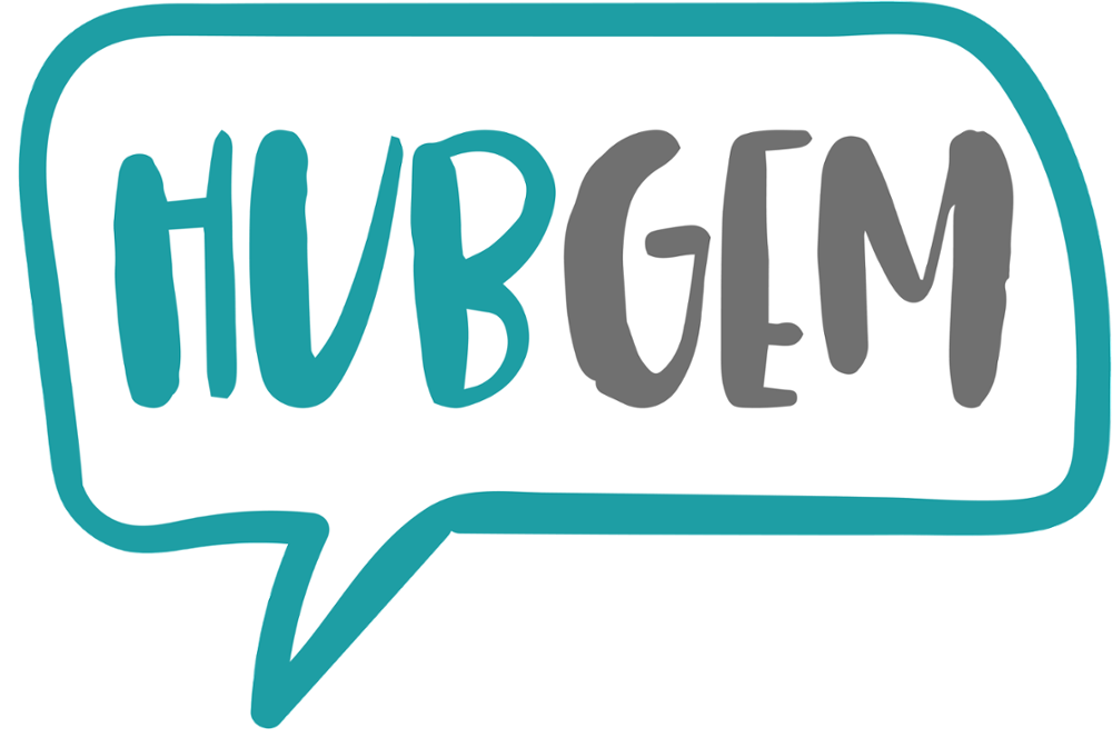 HubGem logo displayed in a speech bubble shape with the word ‘HubGem’ in teal and grey text on a white background.